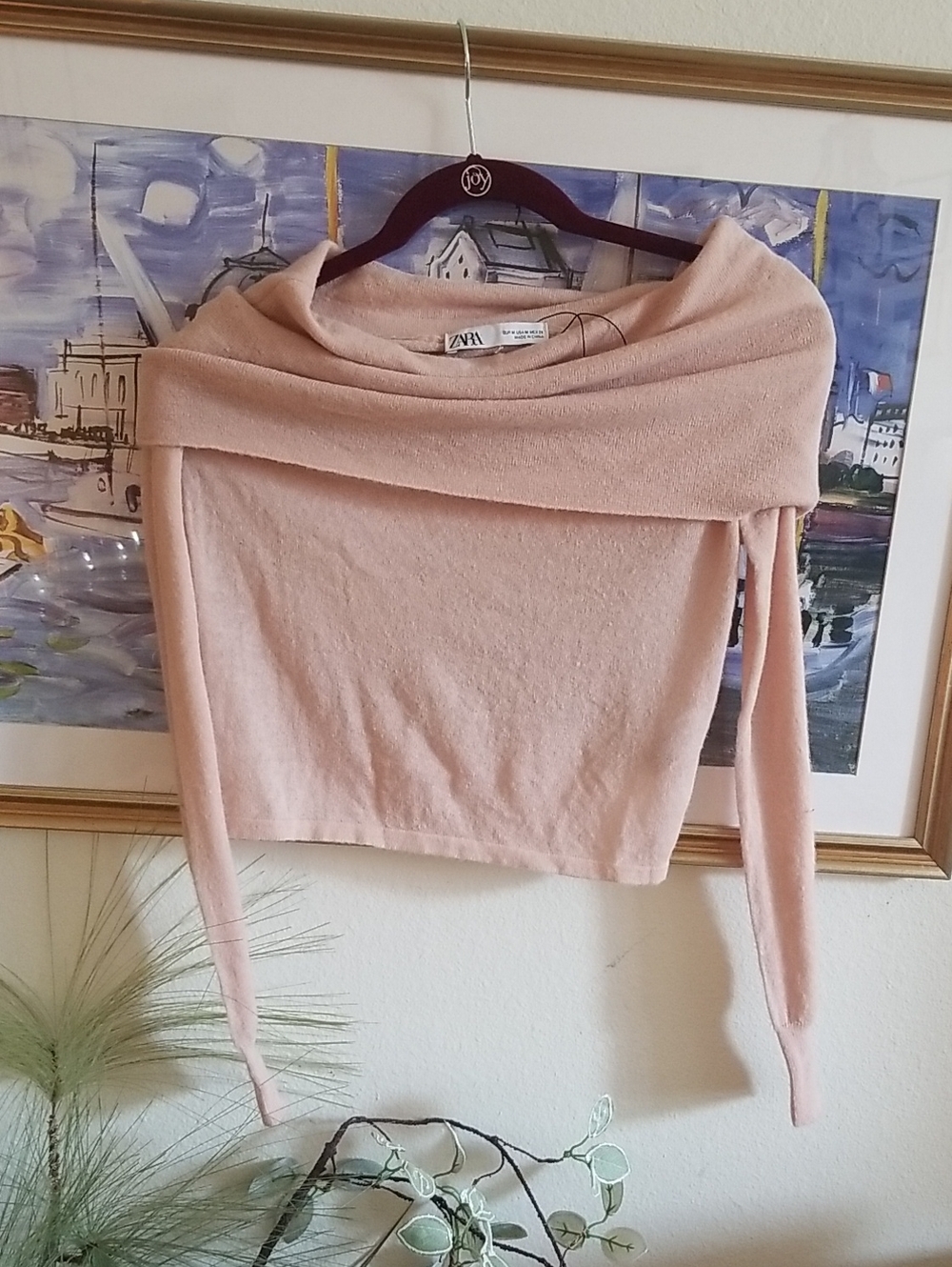 ZARA Blush Pink Off-the-Shoulder Knit Sweater